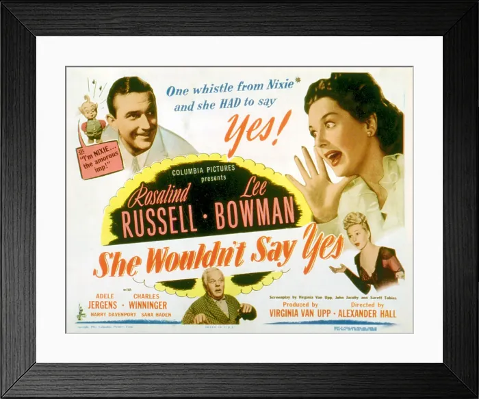 Framed Print : SHE WOULDN'T SAY YES, (clockwise), Lee Bowman, Rosalind Russell, Adele Jergens, Charles Winninger, 1945