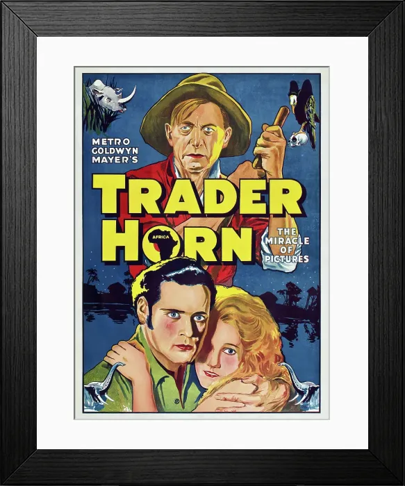Framed Print : TRADER HORN, US poster art, top: Harry Carey, bottom from left: Duncan Renaldo, Edwina Booth, 1931 Framed Print : TRADER HORN, US poster art, top: Harry Carey, bottom from left: Duncan Renaldo, Edwina Booth, 1931