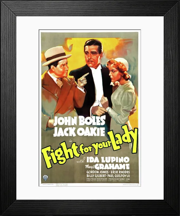 Framed Print : FIGHT FOR YOUR LADY, US poster art, from left: Jack Oakie, John Boles, Ida Lupino, 1937