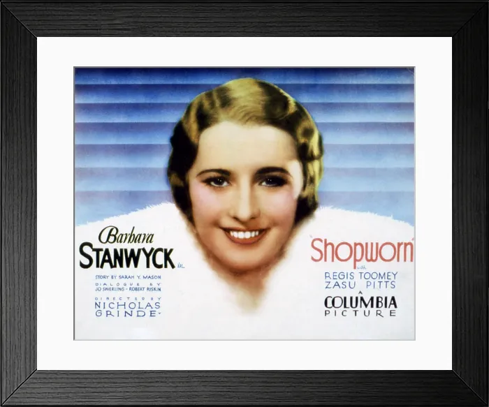 Framed Print : SHOPWORN, lobbycard, Barbara Stanwyck, 1932 Framed Print : SHOPWORN, lobbycard, Barbara Stanwyck, 1932
