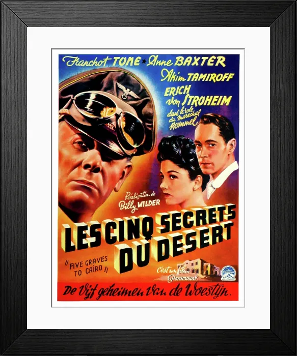 Framed Print : FIVE GRAVES TO CAIRO, (aka LES CINQ SECRETS DU DESERT), (from left): Erich von Stroheim, Anne Baxter, Franchot Tone, 1943