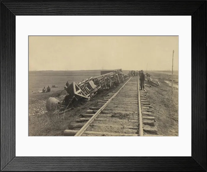 Framed Print : US Military Railroad train off the track, lying on its side near Brandy Station, Virginia, April 1864