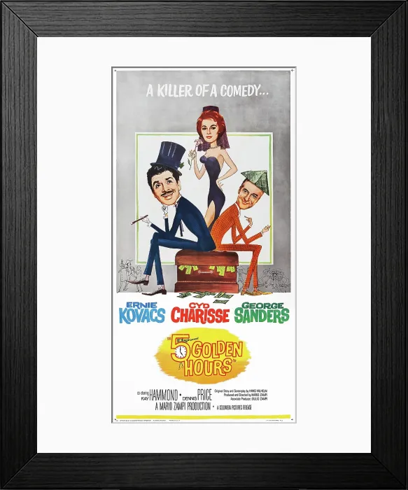 Framed Print : FIVE GOLDEN HOURS, (aka 5 GOLDEN HOURS), US poster, from left: Ernie Kovacs, Cyd Charisse, George Sanders, 1961