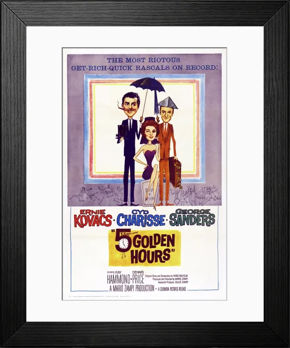 Framed Print : FIVE GOLDEN HOURS, (aka 5 GOLDEN HOURS), US poster art, from left: Ernie Kovacs, Cyd Charisse, George Sanders, 1961