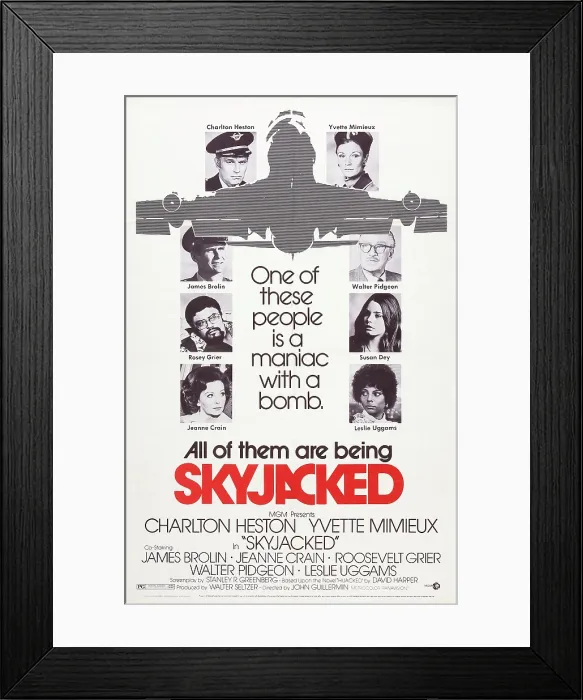 Framed Print : SKYJACKED, US poster art, clockwise from top left: Charlton Heston, Yvette Mimieux, Walter Pidgeon, Susan Dey, Leslie Uggams, Jeanne Crain, Rosey Grier, James Brolin, 1972 Framed Print : SKYJACKED, US poster art, clockwise from top left: Charlton Heston, Yvette Mimieux, Walter Pidgeon, Susan Dey, Leslie Uggams, Jeanne Crain, Rosey Grier, James Brolin, 1972