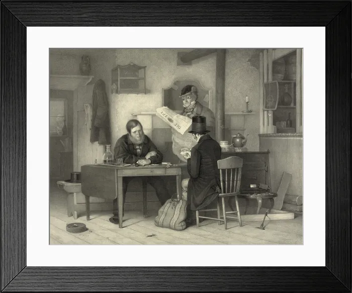Framed Print : Cornered!, two men playing cards. One watches as the other concentrates on his hand, trying to figure his next move, if indeed he has one