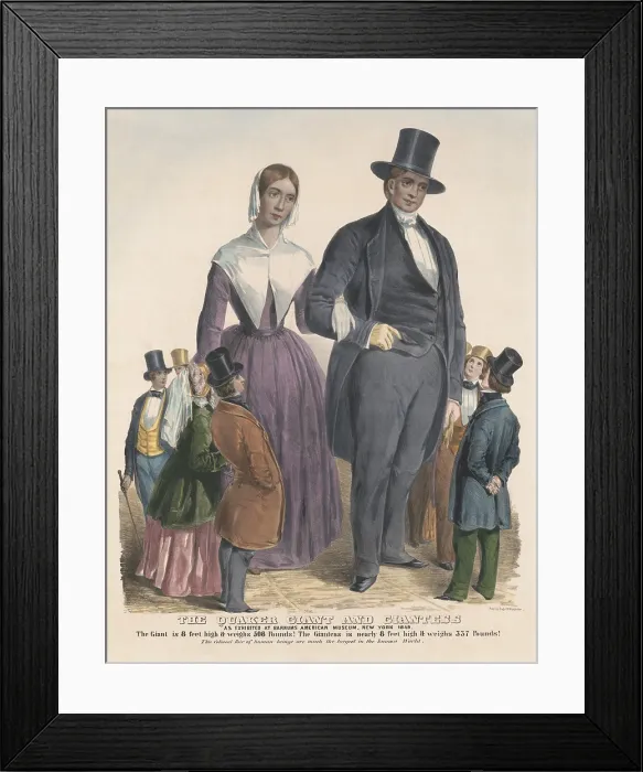 Framed Print : English Quaker giant and giantess, Elizabeth Simpson and Robert Hales, were exhibited at Barnum's American Museum, New York, 1849