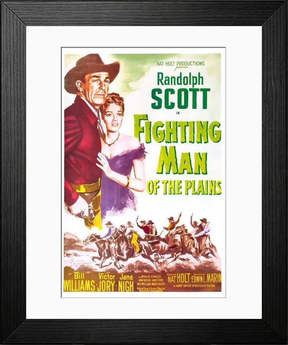 Framed Print : FIGHTING MAN OF THE PLAINS, US poster, from left: Randolph Scott, Jane Nigh, 1949. TM and copyright 20th Century Fox Film Corp. All rights reserved / courtesy Everett Collection