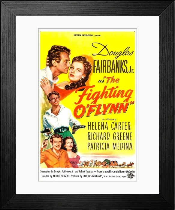 Framed Print : THE FIGHTING O'FLYNN, US poster, top from left: Douglas Fairbanks Jr. Helena Carter, bottom from left: Richard Greene, Patricia Medina, 1949