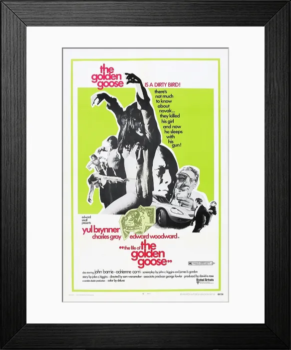 Framed Print : THE FILE OF THE GOLDEN GOOSE, US poster, Yul Brynner (facing right), Charles Gray (magnifying glass), 1969 Framed Print : THE FILE OF THE GOLDEN GOOSE, US poster, Yul Brynner (facing right), Charles Gray (magnifying glass), 1969
