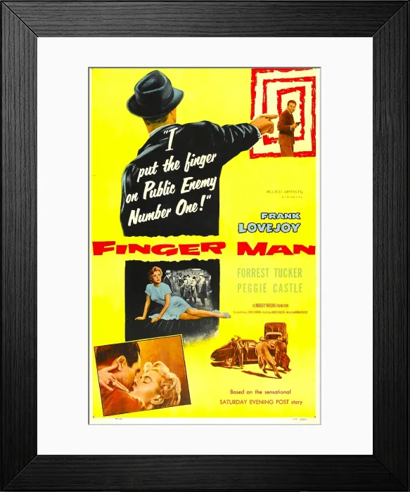 Framed Print : FINGER MAN, US poster, bottom inset: Frank Lovejoy, Peggie Castle, 1955 Framed Print : FINGER MAN, US poster, bottom inset: Frank Lovejoy, Peggie Castle, 1955
