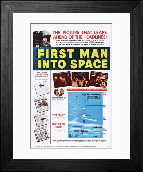 Framed Print : FIRST MAN INTO SPACE, top: Bill Edwards, bottom: Marla Landi on poster art, 1959 Framed Print : FIRST MAN INTO SPACE, top: Bill Edwards, bottom: Marla Landi on poster art, 1959