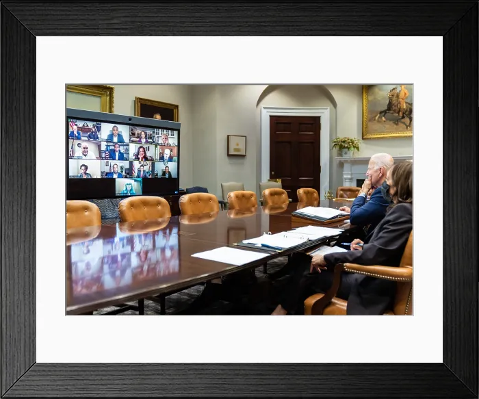 Framed Print : President Joe Biden and Vice President Kamala Harris meet virtually with members of Congress, Oct. 4, 2021 Framed Print : President Joe Biden and Vice President Kamala Harris meet virtually with members of Congress, Oct. 4, 2021