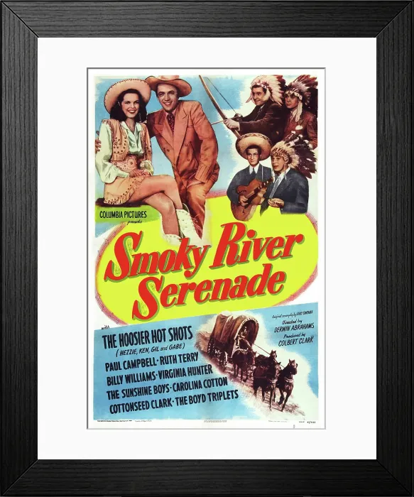 Framed Print : SMOKY RIVER SERENADE, US poster art, top left: Ruth Terry; top right: the Hoosier Hotshots: Ken Trietsch, Paul Trietsch, Gil Taylor, Charles Ward; 1947 Framed Print : SMOKY RIVER SERENADE, US poster art, top left: Ruth Terry; top right: the Hoosier Hotshots: Ken Trietsch, Paul Trietsch, Gil Taylor, Charles Ward; 1947