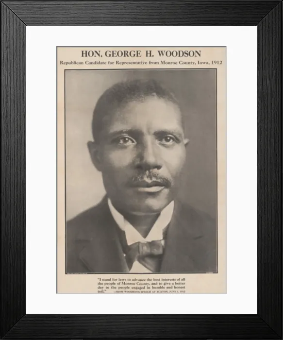 Framed Print : Poster promoting the election of George H. Woodson to the Iowa State legislature, in 1912