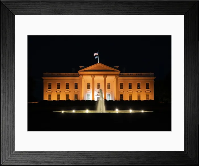 Framed Print : The White House North Portico is illuminated in gold light in recognition of Childhood Cancer Awareness Month, Sept. 23, 2021 (BSLOC_2021_15_39)