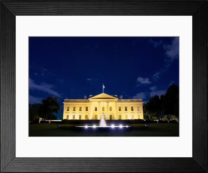 Framed Print : The White House North Portico is lit orange to celebrate Halloween, Oct. 31, 2021 (BSLOC_2021_15_40)