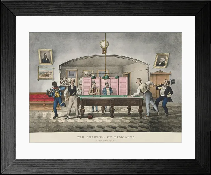 Framed Print : The Beauties of Billiards, Carom on the Dark Red, 1869, by Currier & Ives Framed Print : The Beauties of Billiards, Carom on the Dark Red, 1869, by Currier & Ives