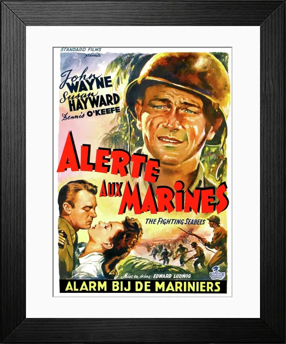 Framed Print : THE FIGHTING SEABEES (aka ALERTE AUX MARINES), John Wayne, (Belgian poster art), 1944