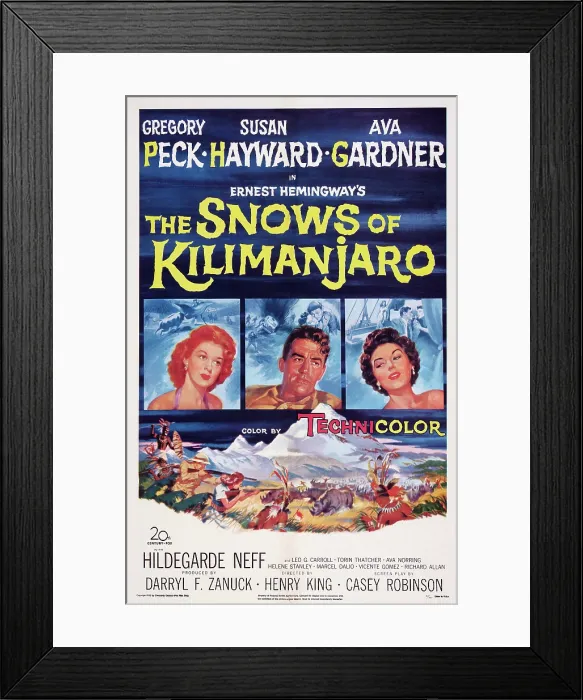 Framed Print : THE SNOWS OF KILIMANJARO, US poster art, Susan Hayward, Gregory Peck, Ava Gardner, 1952, TM and Copyright (c) 20th Century-Fox Film Corp. All Rights Reserved Framed Print : THE SNOWS OF KILIMANJARO, US poster art, Susan Hayward, Gregory Peck, Ava Gardner, 1952, TM and Copyright (c) 20th Century-Fox Film Corp. All Rights Reserved