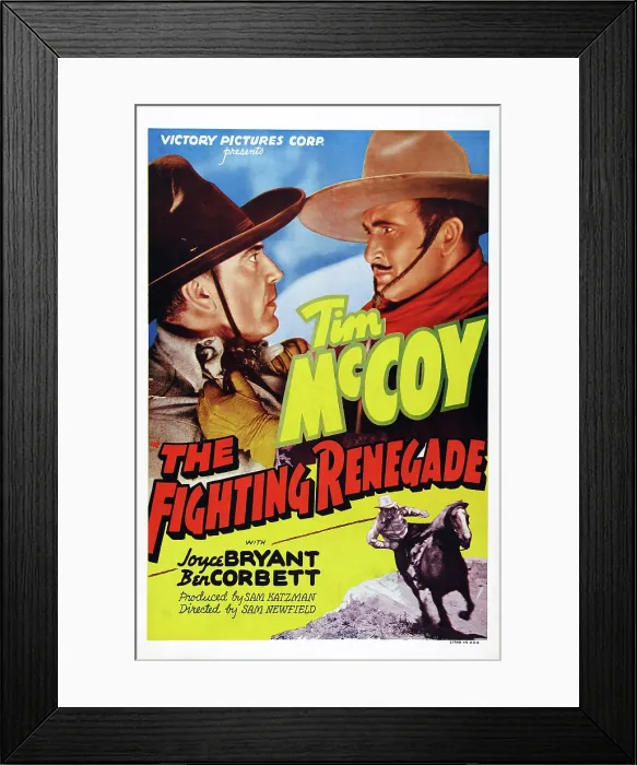 Framed Print : THE FIGHTING RENEGADE, US poster art, from left: Ben Corbett, Tim McCoy, 1939