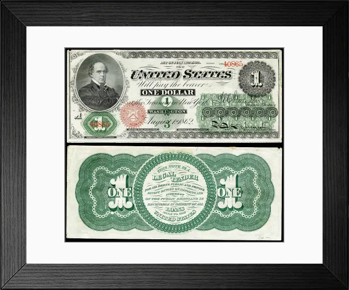 Framed Print : One Dollar Greenback, with engraving of Secretary of the Treasury, Salmon Chase