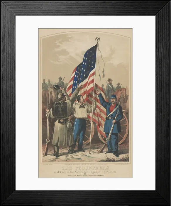 Framed Print : The Volunteers in Defence of the Government Against Usurpation, 1861. US Civil War era lithograph of a painting by James Fuller Queen Framed Print : The Volunteers in Defence of the Government Against Usurpation, 1861. US Civil War era lithograph of a painting by James Fuller Queen