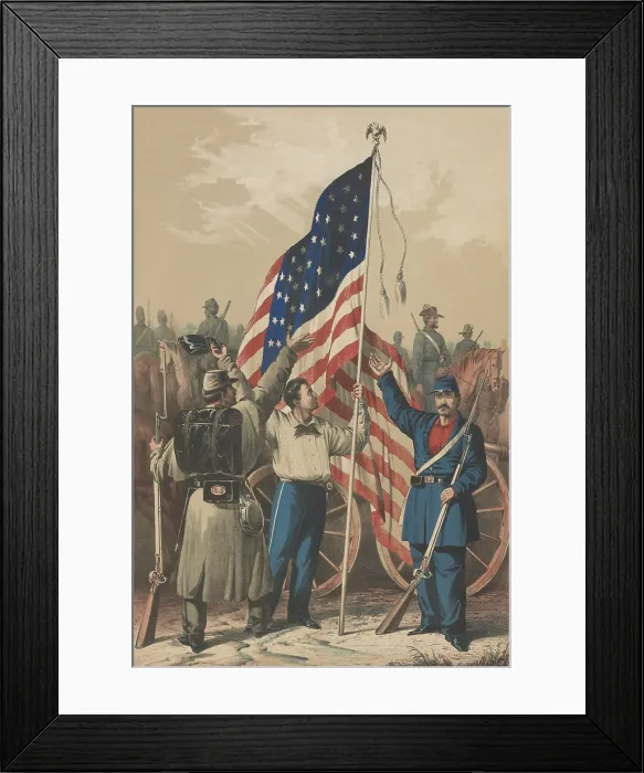 Framed Print : The Volunteers in Defence of the Government Against Usurpation, 1861. US Civil War era lithograph of a painting by James Fuller Queen Framed Print : The Volunteers in Defence of the Government Against Usurpation, 1861. US Civil War era lithograph of a painting by James Fuller Queen