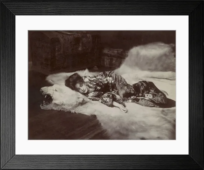 Framed Print : THE LITTLE BUTTERFLY, 1901, by Rudolf Eickemeyer. The photograph shows 16-year-old Evelyn Nesbit wearing in a Japanese kimono, posed sleeping on a polar bear rug Framed Print : THE LITTLE BUTTERFLY, 1901, by Rudolf Eickemeyer. The photograph shows 16-year-old Evelyn Nesbit wearing in a Japanese kimono, posed sleeping on a polar bear rug