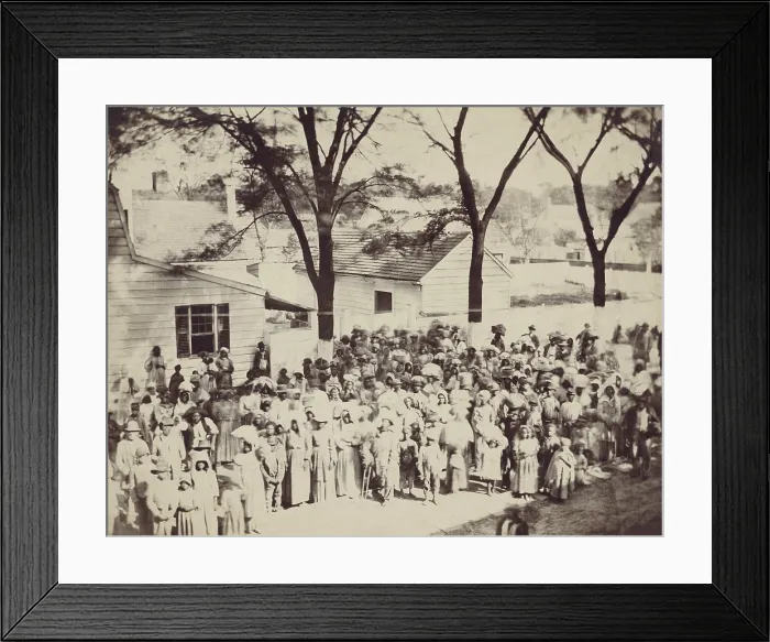 Framed Print : A large group of enslaved African Americans on the J. J. Smith's cotton plantation in 1862