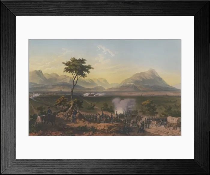 Framed Print : Mexican American War. Battle of Monterey, Sept. 21-23, 1846. US troops observe smoke from the fighting from a distance