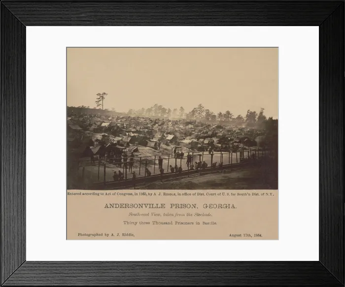 Framed Print : Andersonville Prison, Georgia, was photographed by A. J. Riddle, on August 17, 1864. The photos were commissioned by the prison commanders, Gen. John Winder and Capt. Henry Wirz