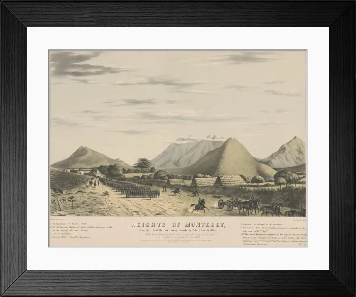 Framed Print : Mexican American War. Battle of Monterey, Sept. 21-23, 1846. Heights of Monterey, viewed from the Saltillo Road looking towards the city from the west
