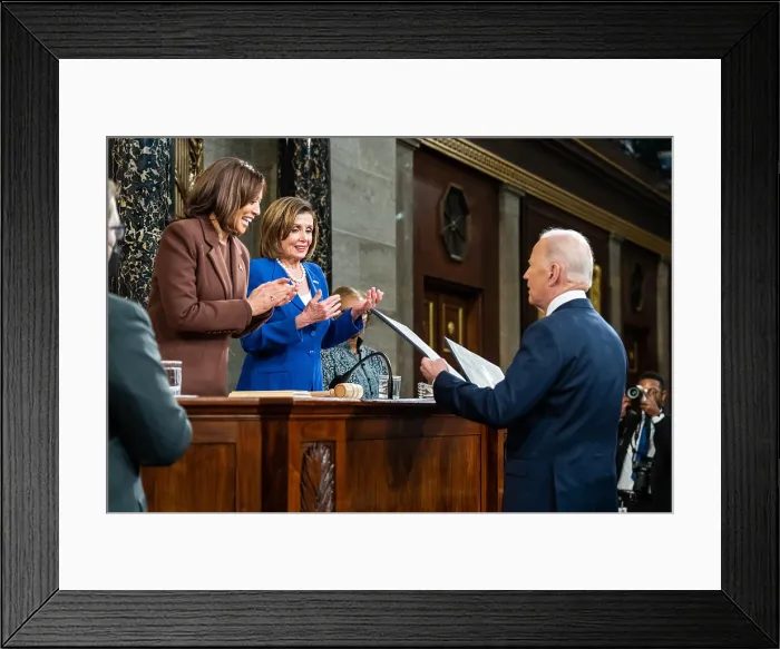 Framed Print : President Joe Biden presents copies of his State of the Union address to VP Kamala Harris and House, Speaker Nancy Pelosi Framed Print : President Joe Biden presents copies of his State of the Union address to VP Kamala Harris and House, Speaker Nancy Pelosi