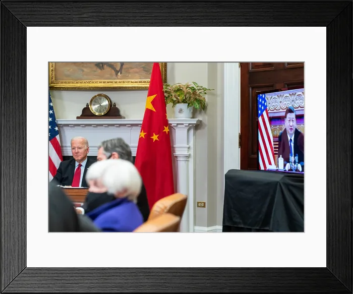 Framed Print : President Joe Biden holds a virtual bilateral meeting with Chinese President, Xi Jinping Nov. 15, 2021 Framed Print : President Joe Biden holds a virtual bilateral meeting with Chinese President, Xi Jinping Nov. 15, 2021