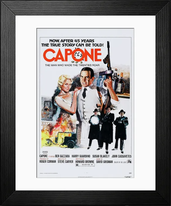 Framed Print : CAPONE, US poster, top from left: Susan Blakely, Ben Gazzara, 1975, TM & Copyright 20th Century Fox Film Corp. / courtesy Everett Collection Framed Print : CAPONE, US poster, top from left: Susan Blakely, Ben Gazzara, 1975, TM & Copyright 20th Century Fox Film Corp. / courtesy Everett Collection