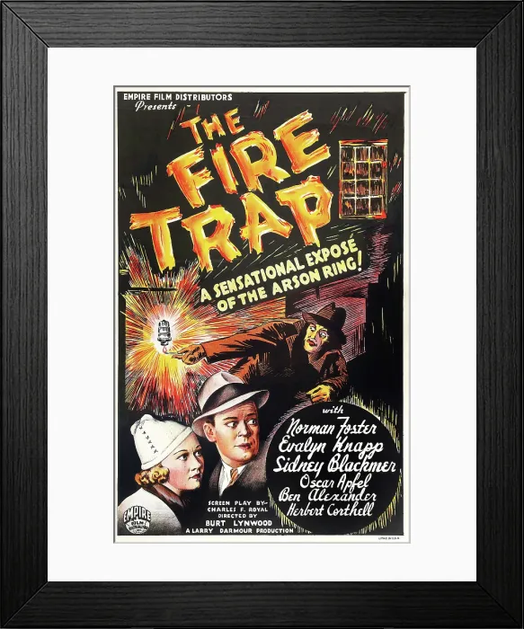Framed Print : THE FIRE TRAP, US poster art, bottom from left: Evelyn Knapp, Norman Foster, 1935
