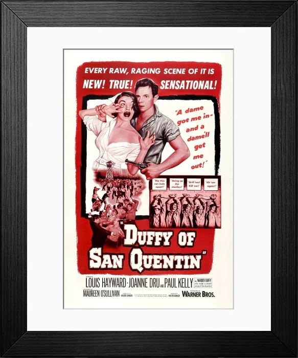 Framed Print : DUFFY OF SAN QUENTIN, US poster, top from left: Joanne Dru, Louis Hayward, 1954