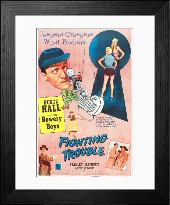 Framed Print : FIGHTING TROUBLE, US poster, Adele Jergens (top far right), Huntz Hall (holding camera), Stanley Clements (bottom left), 1956 Framed Print : FIGHTING TROUBLE, US poster, Adele Jergens (top far right), Huntz Hall (holding camera), Stanley Clements (bottom left), 1956