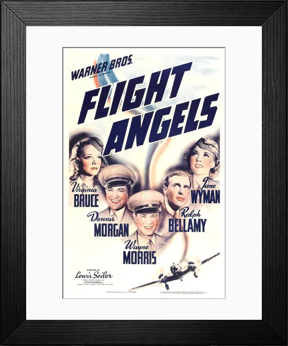 Framed Print : FLIGHT ANGELS, US poster, from left: Virginia Bruce, Dennis Morgan, Wayne Morris, Ralph Bellamy, Jane Wyman, 1940