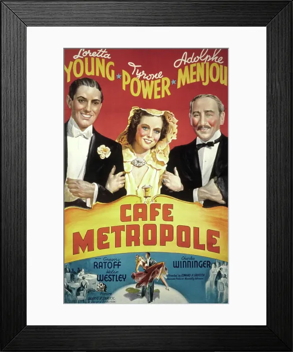 Framed Print : CAFE METROPOLE, Tyrone Power, Loretta Young, Adolphe Menjou, 1937, TM & Caopyright (c) 20th Century Fox Film Corp. / courtesy Everett Collection Framed Print : CAFE METROPOLE, Tyrone Power, Loretta Young, Adolphe Menjou, 1937, TM & Caopyright (c) 20th Century Fox Film Corp. / courtesy Everett Collection