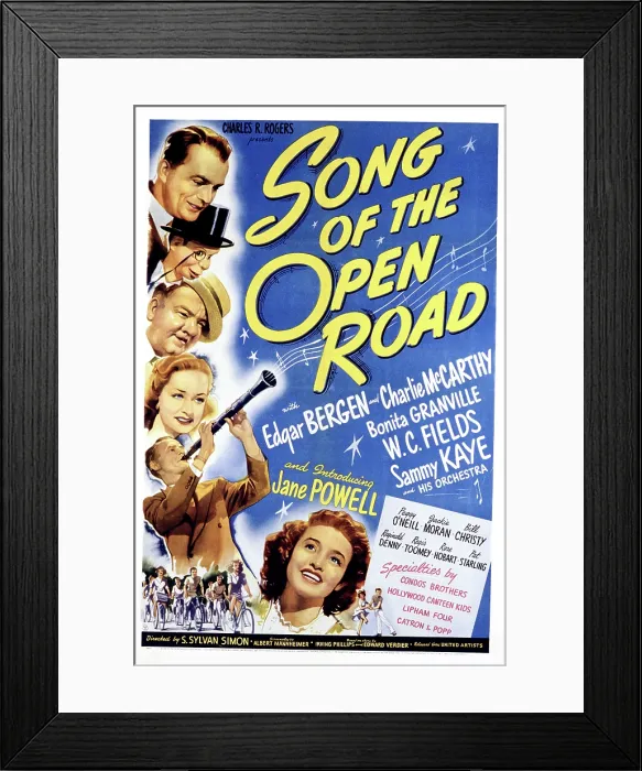 Framed Print : SONG OF THE OPEN ROAD, (top to bottom), Edgar Bergen, Charlie McCarthy, W.C. Fields, Bonita Granville, Sammy Kaye, Jane Powell, 1944 Framed Print : SONG OF THE OPEN ROAD, (top to bottom), Edgar Bergen, Charlie McCarthy, W.C. Fields, Bonita Granville, Sammy Kaye, Jane Powell, 1944