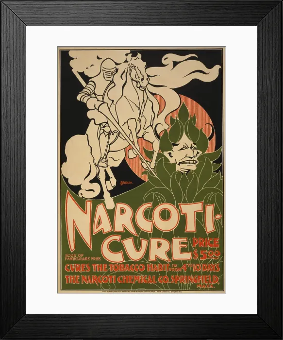 Framed Print : 1895 advertisement for Narcoti-cure claimed to cure the tobacco habit in 4-10 days. The price was $5.00, or about $150 in 2019 Framed Print : 1895 advertisement for Narcoti-cure claimed to cure the tobacco habit in 4-10 days. The price was $5.00, or about $150 in 2019