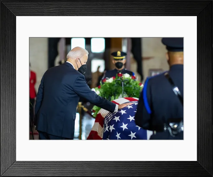 Framed Print : President Joe Biden places his hand on the casket of former US Senator Harry Reid of Nevada, Jan. 12, 2022, as he lays in state at the US Capitol (BSLOC_2022_2_42) Framed Print : President Joe Biden places his hand on the casket of former US Senator Harry Reid of Nevada, Jan. 12, 2022, as he lays in state at the US Capitol (BSLOC_2022_2_42)