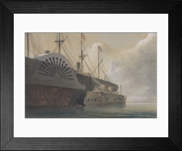 Framed Print : The Old Frigate Iris with Her Freight of Cable Alongside the Great Eastern at Sheerness: The Cable Passed from the Hulk to the Great Eastern