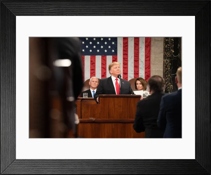 Framed Print : President Donald Trump delivering his State of the Union address to a joint session of Congress in the Capitol, Feb. 5, 2019 Framed Print : President Donald Trump delivering his State of the Union address to a joint session of Congress in the Capitol, Feb. 5, 2019