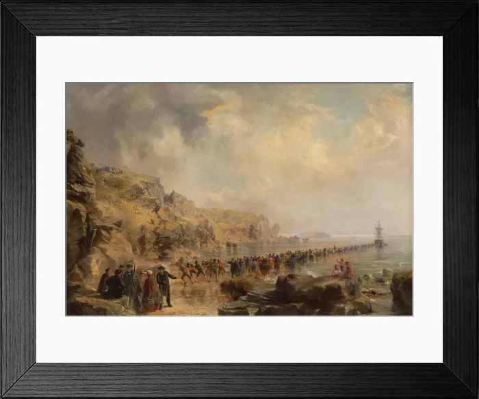 Framed Print : Landing the Shore End of the Atlantic Cable, oil on canvas painting by British artist, Robert Charles Dudley