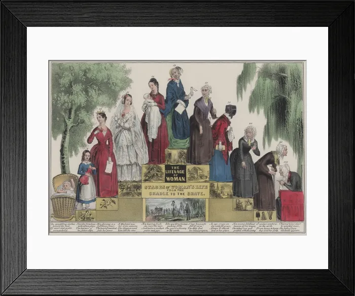 Framed Print : The Life and Age of Woman, Stages of Woman's Life from the Cradle to the Grave, ca. 1848