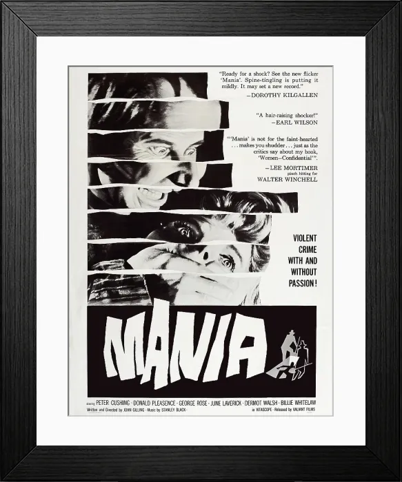Framed Print : THE FLESH AND THE FIENDS, (aka MANIA), US poster art, from left: Donald Pleasence, Billie Whitelaw, 1960 Framed Print : THE FLESH AND THE FIENDS, (aka MANIA), US poster art, from left: Donald Pleasence, Billie Whitelaw, 1960