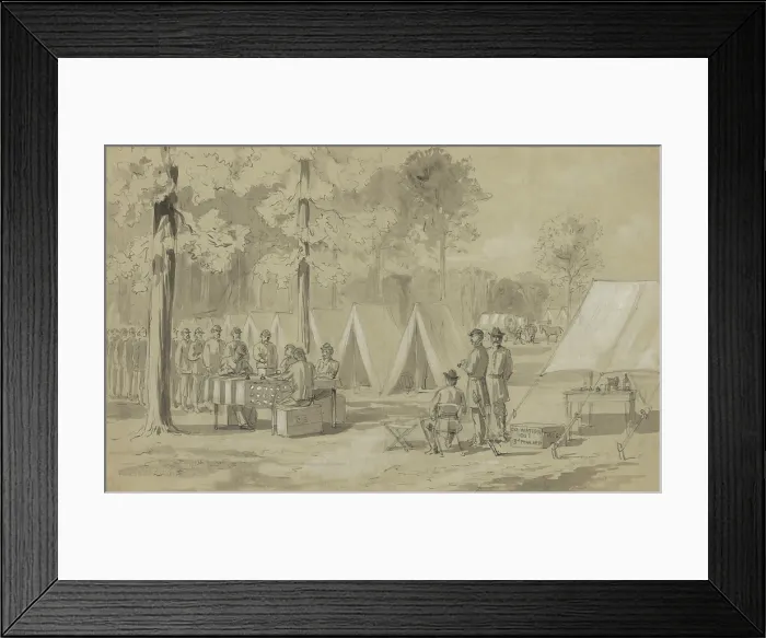 Framed Print : Pennsylvania soldiers of the Army of the James voting in camp, Oct. 1864. Northern state passed laws allowing soldiers to vote away from home
